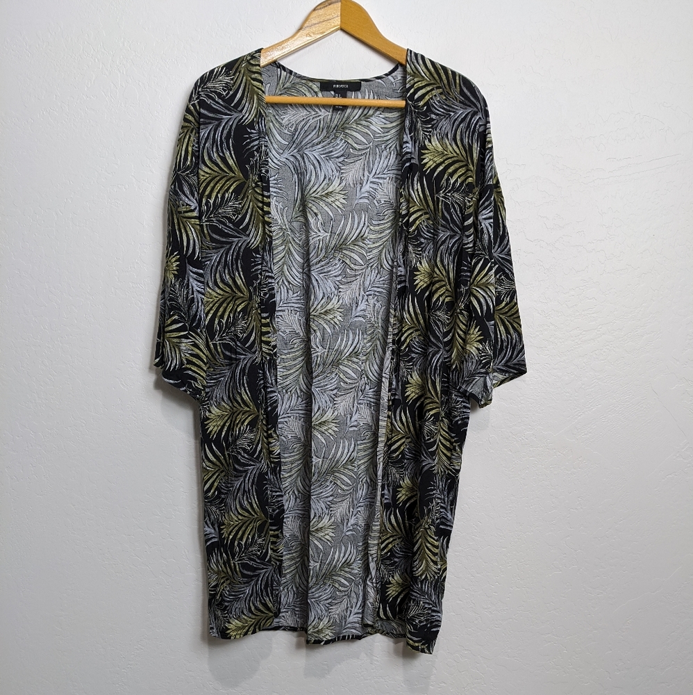 Palm Leaf Print Laced Up Back Duster Kimono Small